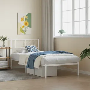 vidaXL Cadre de lit métal sans matelas avec tête de lit blanc 75x190cm pas cher