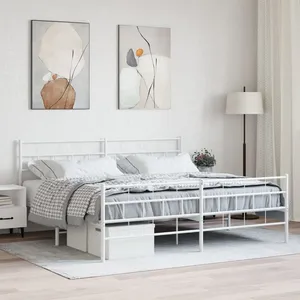 Vidaxl cadre de lit métal sans matelas et pied de lit blanc 193x203 cm pas cher