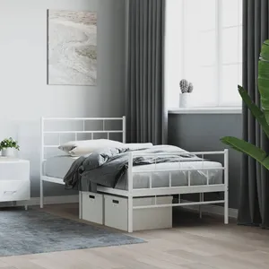 Vidaxl cadre de lit métal sans matelas et pied de lit blanc 107x203 cm pas cher