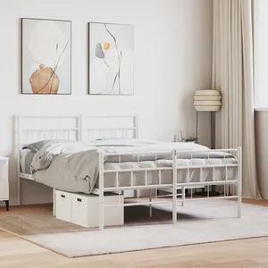 Cadre de lit métal sans matelas et pied de lit blanc 120x200 cm Vidaxl pas cher