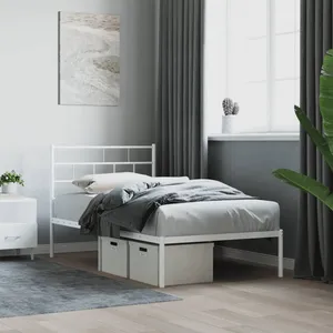 vidaXL Cadre de lit métal avec tête de lit blanc 100x190 cm pas cher