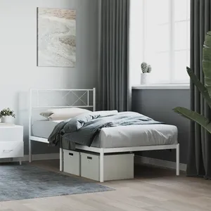 vidaXL Cadre de lit métal avec tête de lit blanc 90x190 cm pas cher