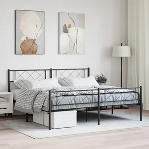vidaXL Cadre de lit métal avec tête de lit/pied de lit noir 193x203 cm pas cher