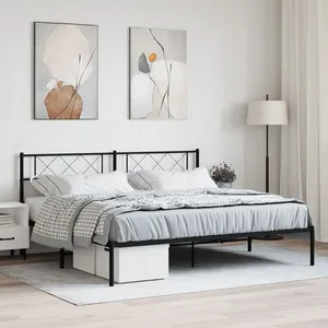 vidaXL Cadre de lit métal avec tête de lit noir 183x213 cm pas cher