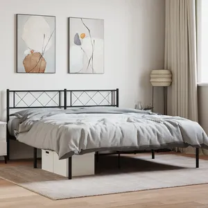vidaXL Cadre de lit métal avec tête de lit noir 140x200 cm pas cher