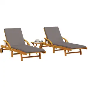 Comparateur de prix : vidaXL Chaises longues lot de 2 avec table bois massif d'acacia