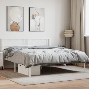 vidaXL Cadre de lit métal avec tête de lit blanc 135x190 cm pas cher