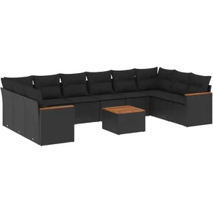 vidaXL Salon de jardin 11 pcs avec coussins noir résine tressée pas cher
