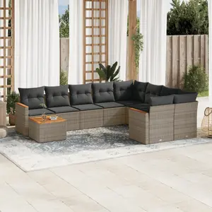 vidaXL Salon de jardin avec coussins 10 pcs gris résine tressée pas cher