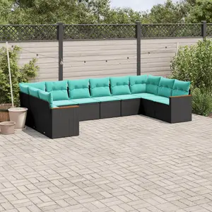 vidaXL Salon de jardin 10 pcs avec coussins noir résine tressée pas cher
