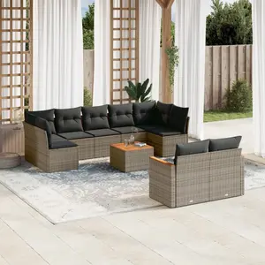 vidaXL Salon de jardin avec coussins 10 pcs gris résine tressée pas cher