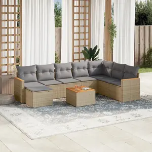 vidaXL Salon de jardin avec coussins 9pcs mélange beige résine tressée pas cher