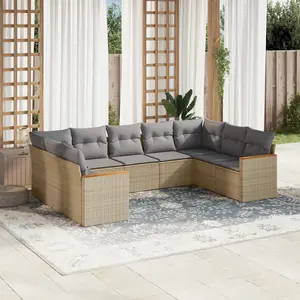 vidaXL Salon de jardin avec coussins 9pcs mélange beige résine tressée pas cher