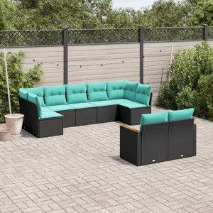 vidaXL Salon de jardin 9 pcs avec coussins noir résine tressée pas cher