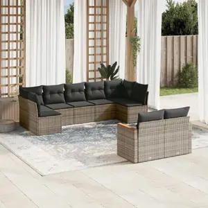 vidaXL Salon de jardin 9 pcs avec coussins gris résine tressée pas cher