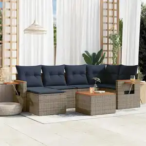 vidaXL Salon de jardin 7 pcs avec coussins gris résine tressée pas cher