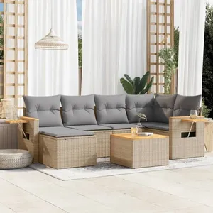 vidaXL Salon de jardin avec coussins 7 pcs beige résine tressée pas cher