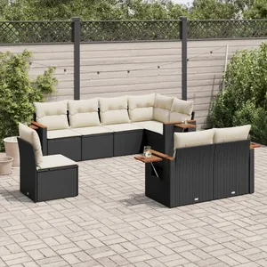 vidaXL Salon de jardin 8 pcs avec coussins noir résine tressée pas cher