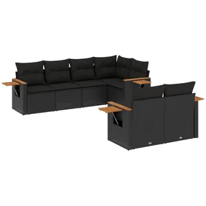 vidaXL Salon de jardin 7 pcs avec coussins noir résine tressée pas cher
