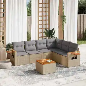 vidaXL Salon de jardin avec coussins 7 pcs beige résine tressée pas cher