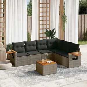 vidaXL Salon de jardin avec coussins 7 pcs gris résine tressée pas cher