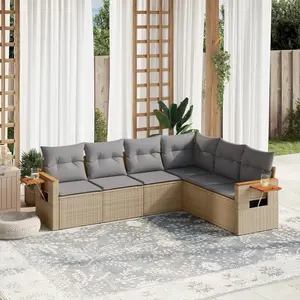 vidaXL Salon de jardin avec coussins 6 pcs beige résine tressée pas cher