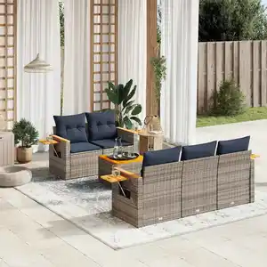 vidaXL Salon de jardin 6 pcs avec coussins gris résine tressée pas cher