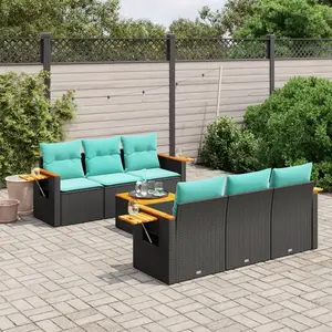 vidaXL Salon de jardin 7 pcs avec coussins noir résine tressée pas cher