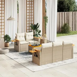 vidaXL Salon de jardin avec coussins 6 pcs beige résine tressée pas cher