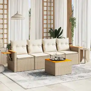 vidaXL Salon de jardin avec coussins 5 pcs beige résine tressée pas cher