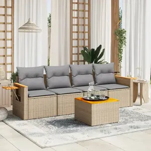 vidaXL Salon de jardin avec coussins 5 pcs beige résine tressée pas cher