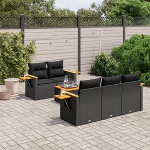 vidaXL Salon de jardin 6 pcs avec coussins noir résine tressée pas cher