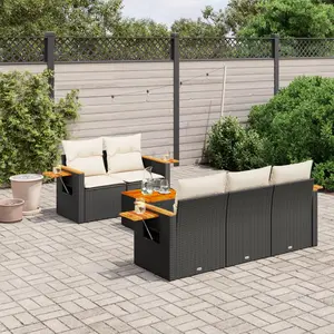 vidaXL Salon de jardin 6 pcs avec coussins noir résine tressée pas cher