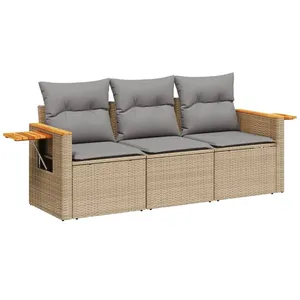 vidaXL Salon de jardin avec coussins 3 pcs beige résine tressée pas cher