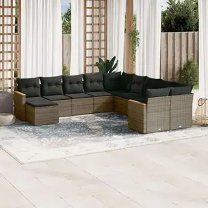 vidaXL Salon de jardin 11 pcs avec coussins gris résine tressée pas cher