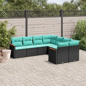 vidaXL Salon de jardin 8 pcs avec coussins noir résine tressée pas cher