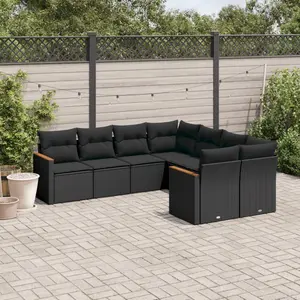 vidaXL Salon de jardin 8 pcs avec coussins noir résine tressée pas cher