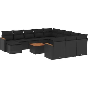 vidaXL Salon de jardin avec coussins 13 pcs noir résine tressée pas cher