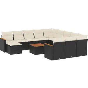 vidaXL Salon de jardin avec coussins 13 pcs noir résine tressée pas cher