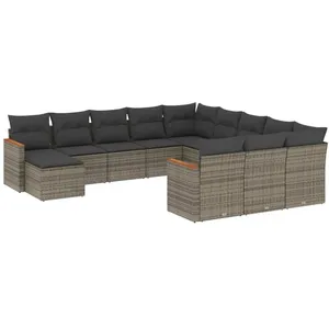 vidaXL Salon de jardin avec coussins 12 pcs gris résine tressée pas cher