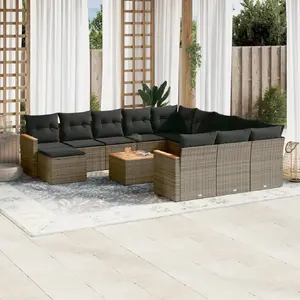 vidaXL Salon de jardin avec coussins 13 pcs gris résine tressée pas cher