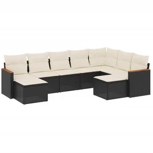 vidaXL Salon de jardin 9 pcs avec coussins noir résine tressée pas cher