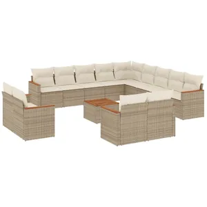 vidaXL Salon de jardin avec coussins 14 pcs beige résine tressée pas cher