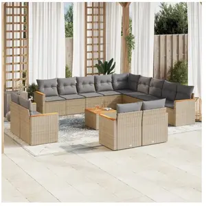 vidaXL Salon de jardin et coussins 14 pcs mélange beige résine tressée pas cher