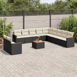 vidaXL Salon de jardin 12 pcs avec coussins noir résine tressée pas cher