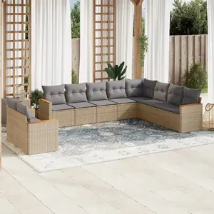 vidaXL Salon de jardin et coussins 10 pcs mélange beige résine tressée pas cher