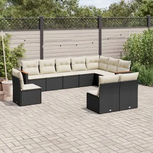 vidaXL Salon de jardin 10 pcs avec coussins noir résine tressée pas cher