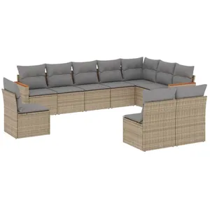 vidaXL Salon de jardin et coussins 10 pcs mélange beige résine tressée pas cher