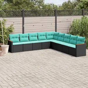 vidaXL Salon de jardin 9 pcs avec coussins noir résine tressée pas cher