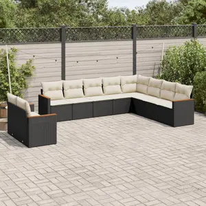 vidaXL Salon de jardin 10 pcs avec coussins noir résine tressée pas cher